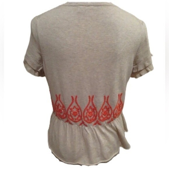 Moth Anthropologie Peplum Short Sleeve Fanning‎ Flame Sweater Size Medium - Picture 4 of 15